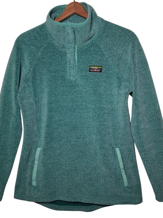 L.L. Bean Jackets & Blazers - LL Bean Fleece Jacket Women S Green Tumbled Sherpa Gorpcore Outdoors Pullover Sn